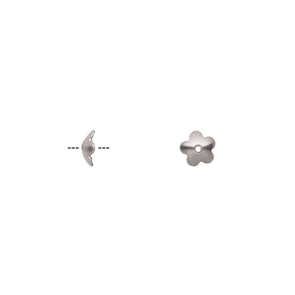 Bead cap, stainless steel, 6x2mm flower, fits 4-5mm bead. Sold per pkg of 20. image number 0
