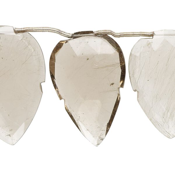 Golden rutilated quartz / red hair quartz 1pkg8, hand-cut top-drilled faceted puffed arrowhead bead natural 37x23mm-41x29mm image number 0