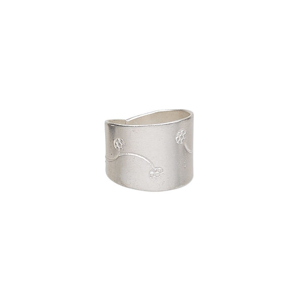 Ring, Hill Tribes, silver-plated copper, 16mm wide with flower and vine design, size 7-1/2. Sold individually. image number 0