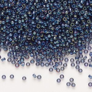 Seed bead, Miyuki, glass, pkg/250g, #11 rocaille, translucent night sky-lined luster crystal clear (RR-3539).
