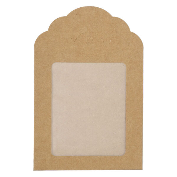 Necklace and earring hanger envelope, kraft paper and PET plastic, 6x4 inches with window. Sold per pkg of 10. image number 0