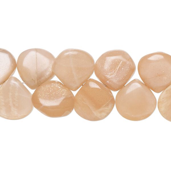 Peach moonstone 1pkg1, hand-cut top-drilled puffed teardrop bead natural 8 inch 9-12mm image number 0