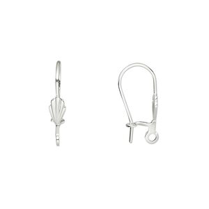 Ear wire kidney 1pkg10 silver-plated, 17.5mm / 6x3.5mm shell / open loop, 20-21 gauge brass 5 pair