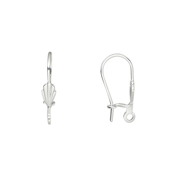 Ear wire kidney 1pkg10 silver-plated, 17.5mm / 6x3.5mm shell / open loop, 20-21 gauge brass 5 pair image number 0
