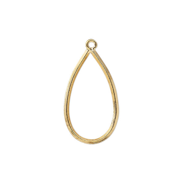 Drop, gold-plated brass, 22x13mm diamond wire open teardrop. Sold per pkg of 10. image number 0