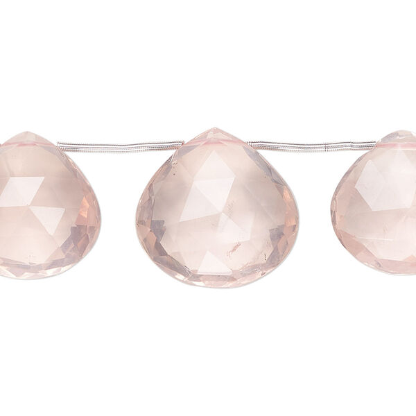Rose quartz 1pkg1, hand-cut top-drilled faceted puffed teardrop bead natural B+ grade, 5 inch graduated 14x12mm-18x17.5mm image number 0