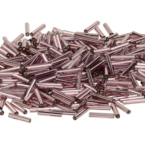 Bead, Miyuki, bugle bead, glass, pkg/250 g, 12x2.4mm center-drilled, silver-lined translucent light amethyst purple, (RBU-0012). image number 0