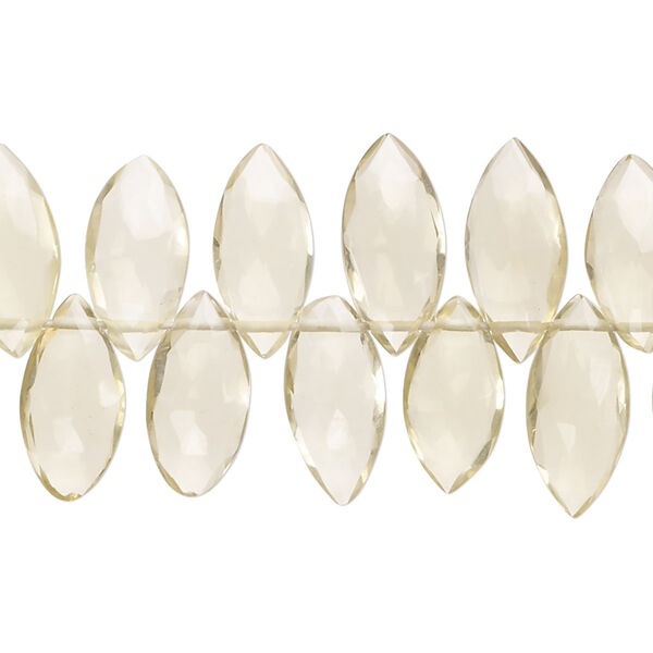 Bead, lemon quartz (heated), 11x6mm-15x7mm hand-cut top-drilled faceted puffed marquise, B+ grade, Mohs hardness 7. Sold per 7-inch strand, approximately 45 beads. image number 0