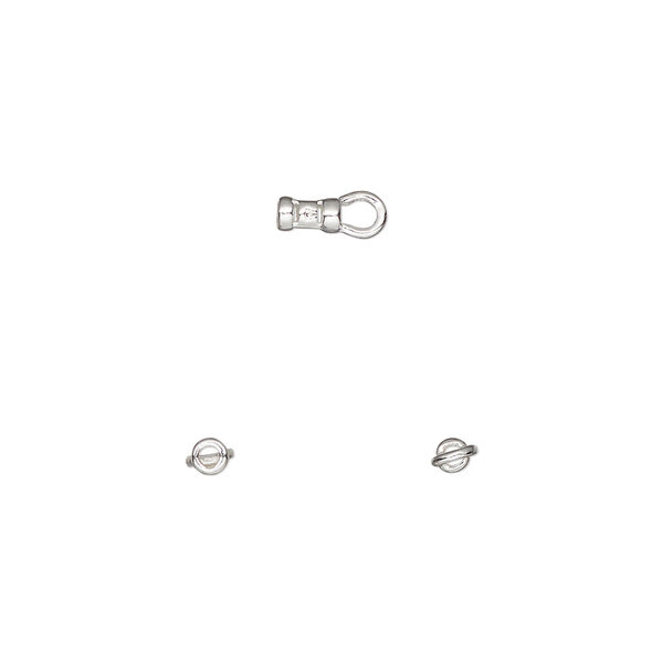 Crimp end, sterling silver, 4x2.5mm tube with loop, 1mm inside diameter. Sold per pkg of 50. image number 0