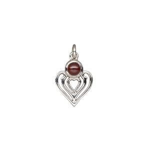 Garnet / sterling silver 1pkg1, antiqued heart drop natural 14x11mm