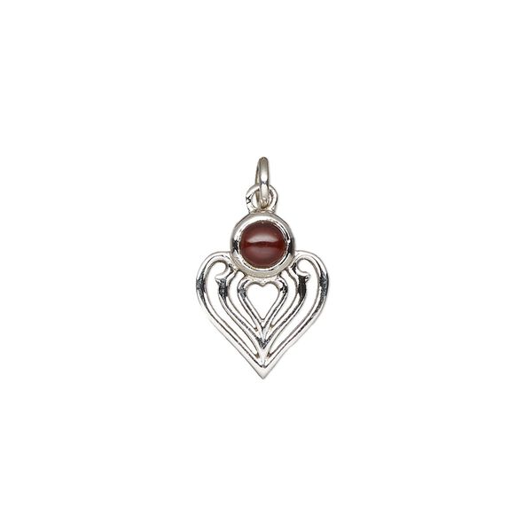 Garnet / sterling silver 1pkg1, antiqued heart drop natural 14x11mm image number 0