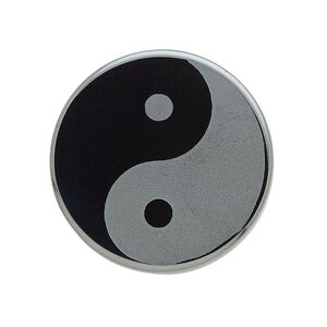 Hemalyke™ 1pkg1, half-drilled etched flat round yin-yang focal 30mm / 6mm