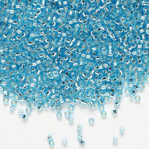 Seed bead, Delica®, glass, pkg/50g, #11 round, transparent silver-lined ocean blue (DB-1209).