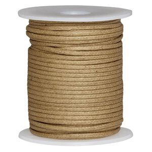 Cord, lightly waxed cotton, tan, 2mm round . Sold per 25-meter spool.
