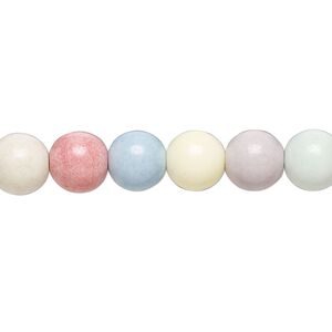 Bead, porcelain, opaque shiny multicolored, 7.5mm round. Sold per 8-inch strand, approximately 25 beads.