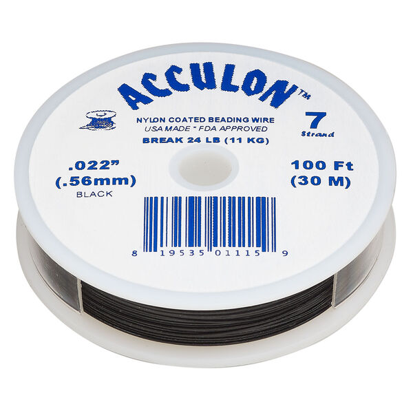 Beading wire, Acculon®, nylon-coated stainless steel, black, 7 strand, 0.022-inch diameter. Sold per 100-foot spool. image number 0