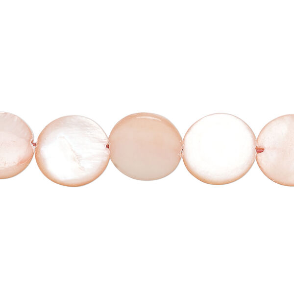 Mother-of-pearl shell 1pkg1, puffed flat round bead 14 inch light salmon 11-12mm image number 0