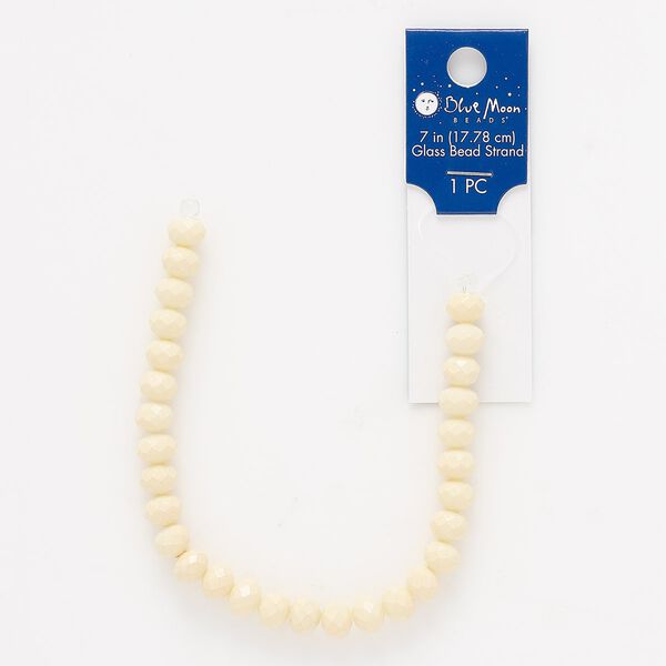 Bead, glass, cream, 8x6mm faceted rondelle. Sold per 7-inch strand. image number 0
