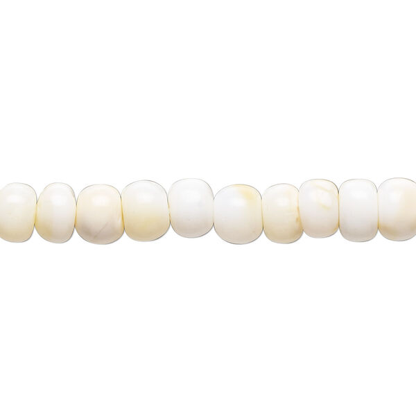 Bead, white opal (natural), 5x3mm-6x5mm hand-cut rondelle, B- grade, Mohs hardness 5 to 6-1/2. Sold per 14 inch strand, approximately 80 beads. image number 0