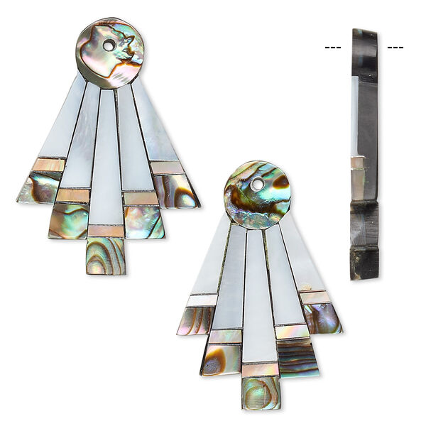 Drop, multi-shell and resin (assembled), black, 28x22mm single-sided abstract triangle. Sold per pkg of 2. image number 0