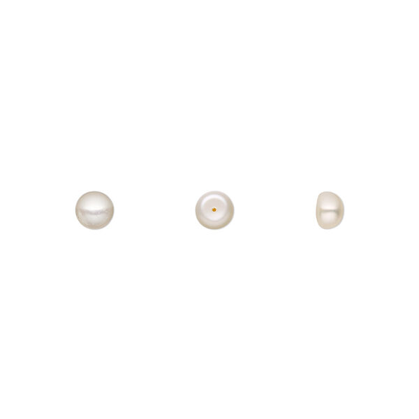 Pearl, White Lotus™, cultured freshwater (bleached), white, 4-5mm half-drilled button, B grade, Mohs hardness 2-1/2 to 4. Sold per pkg of 5 pairs. image number 0