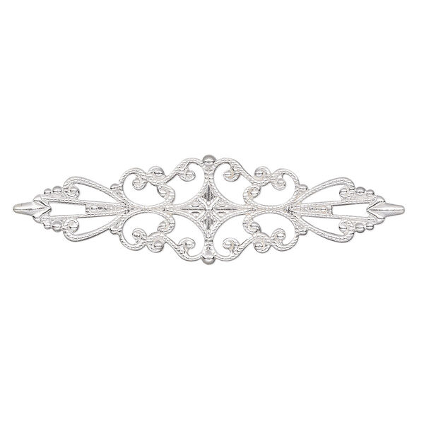 Component, silver-plated brass, 56.5x15mm single-sided filigree marquise. Sold per pkg of 10. image number 0