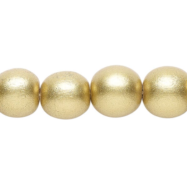 Bead 1pkg1, Taiwanese cheesewood (coated), painted metallic yellow gold, 11-12 round, 15-1/2 to 16 inches. image number 0