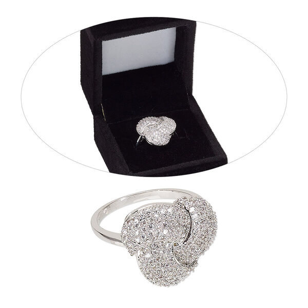 Ring, cubic zirconia and rhodium-finished brass, clear, 17mm knot, size 8. Sold individually. image number 0
