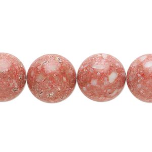 Multi-gemstone / mother-of-pearl shell / resin 1pkg1, round bead 15 inch 13-15mm