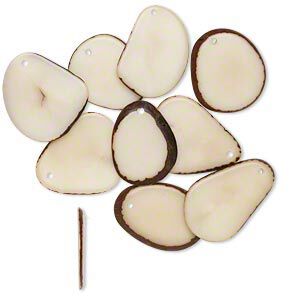 Drop mix, tagua nut (natural), 26x20mm-33x24mm flat teardrop. Sold per pkg of 10.