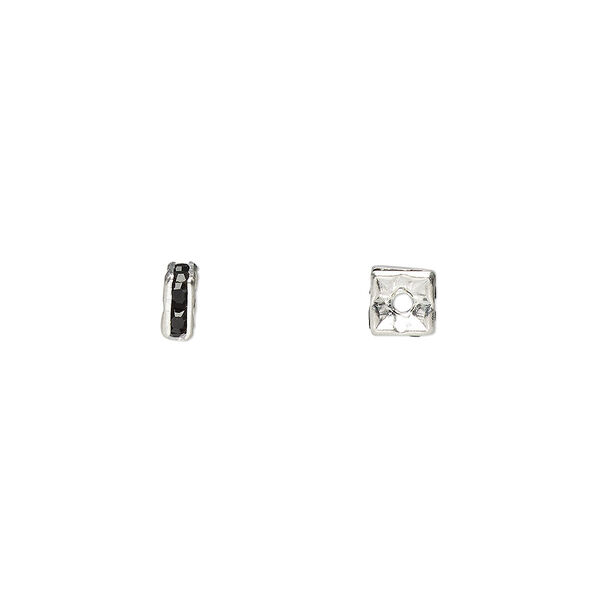Bead, glass rhinestone and silver-plated brass, black, 4x2mm squaredelle. Sold per pkg of 10. image number 0