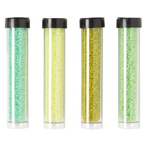 Seed bead assortment, Ming Tree™, glass, pkg/(4) 4 x 3/4 inch vials, #11 round, opaque and transparent silver-lined ceylon yellow, green, kiwi green and mint green.