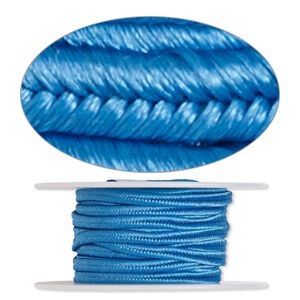 Cord, soutache, polyester, light blue, 3.5mm wide. Sold per 6-yard spool.