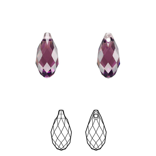 Briolette 2pk amethyst, Crystal Passions® 13x6.5mm pendant drop 6010 image number 0