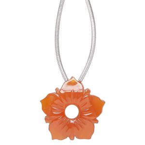 Carnelian 1pkg1, hand-cut top-drilled carved flower bead 20x20mm