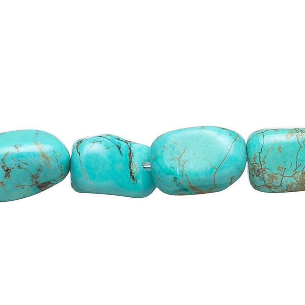 Bead, magnesite (dyed / stabilized), blue and green, small tumbled nugget, Mohs hardness 3-1/2 to 4. Sold per 15-inch strand. image number 0