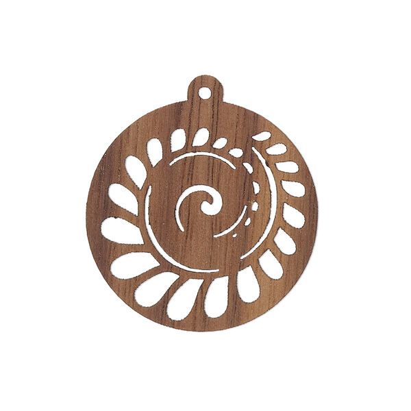 Drop, black walnut (natural), 25mm single-sided laser-cut round with cutout nautilus design. Sold individually. image number 0