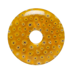 Focal, millefiori glass 1pkg1, translucent cobalt blue / orange / white, 34-35mm undrilled donut.