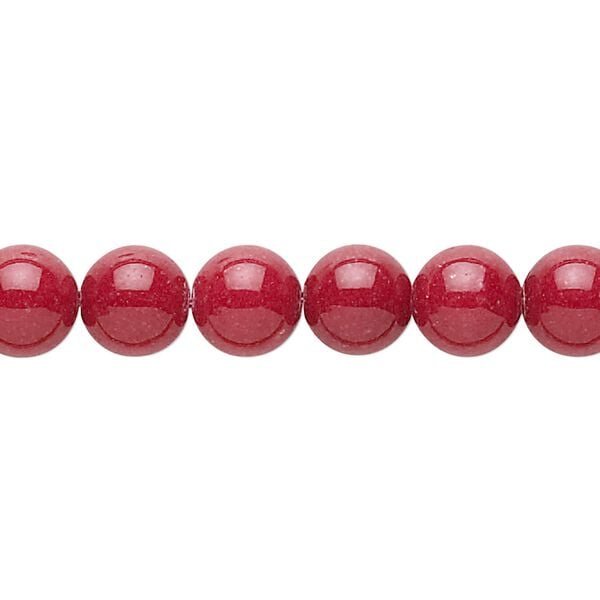 Bead, mountain "jade" (dolomite marble) (dyed), opaque red, 8mm round, B grade, Mohs hardness 3. Sold per 15-1/2" to 16" strand. image number 0