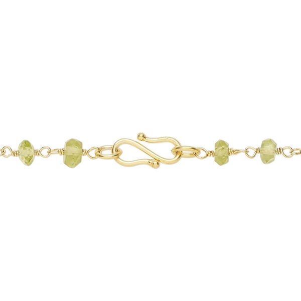 Necklace, peridot (natural) and gold-finished sterling silver, 3.5-4mm hand-cut faceted rondelle, 18 inches with S-hook clasp. Sold individually. image number 1