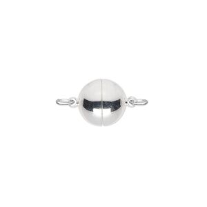 Clasp magnetic 1pkg1 silver-plated, 10mm round, brass 1-strand