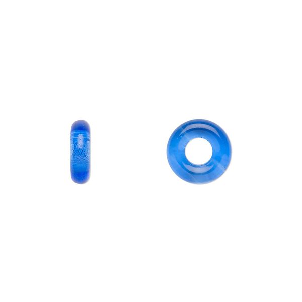 Bead, Czech pressed glass, light cobalt, 9.5x3mm ring. Sold per pkg of 50. image number 0