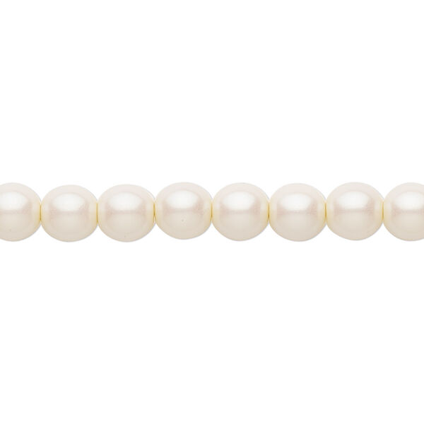 Bead, Czech pearl-coated glass druk, opaque iridescent light cream, 6mm round. Sold per 15-1/2" to 16" strand. image number 0
