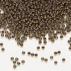 Seed bead, Preciosa Ornela Czech glass, pkg/50g, #11 rocaille, opaque golden bronze black, (59142).