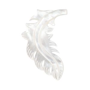 Focal, mother-of-pearl shell (bleached), 35x22mm side-drilled carved feather, Mohs hardness 3-1/2. Sold individually.