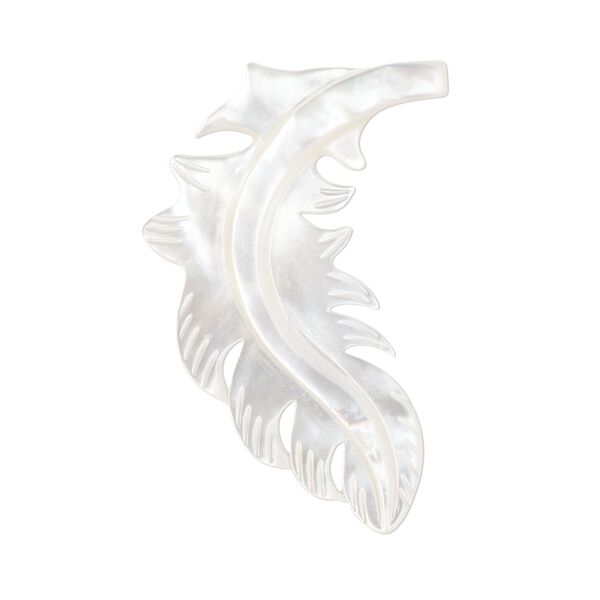 Focal, mother-of-pearl shell (bleached), 35x22mm side-drilled carved feather, Mohs hardness 3-1/2. Sold individually. image number 0
