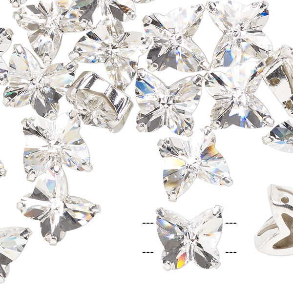 Sew-on 1pk crystal silver plate, Preciosa Czech crystal 10mm spacer butterfly image number 1