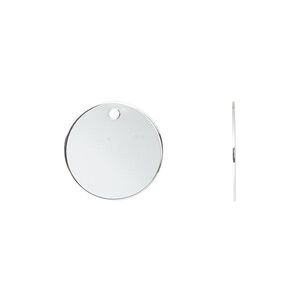 Drop, silver-plated brass, 15mm flat round. Sold per pkg of 50.