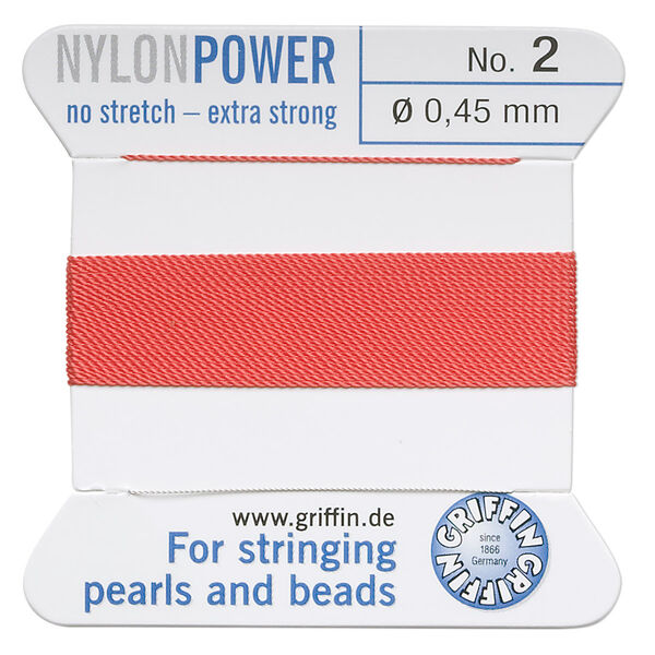 Thread, Griffin, nylon, coral, size #2. Sold per 2-meter card (approximately 78 inches). image number 0