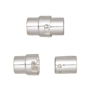 Clasp magnetic 1pkg1 sterling silver, 17.5x10mm locking round tube / fits 6.6mm cord, 1-strand